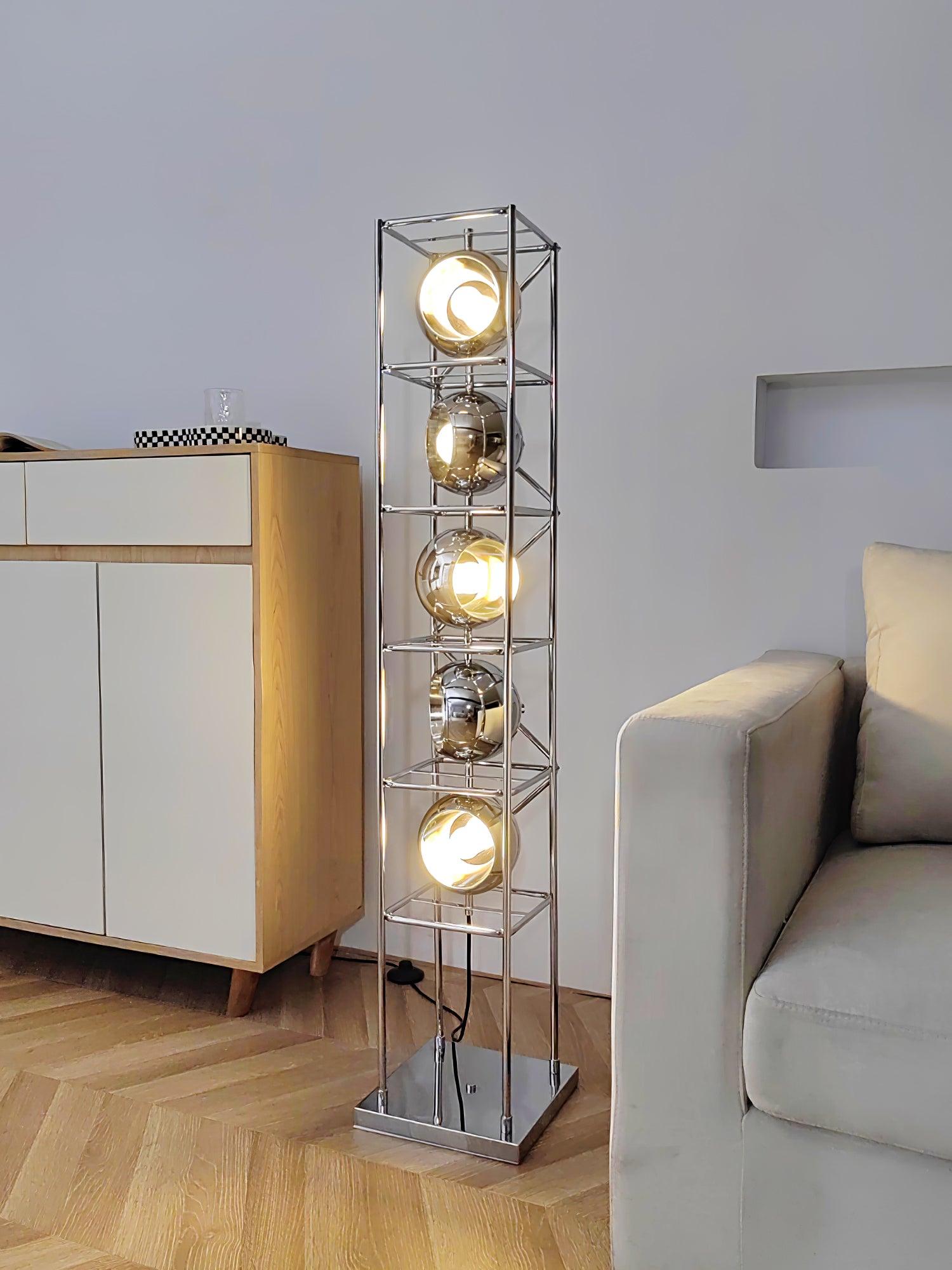 Modern Tower of Spheres Floor Lamp Chrome Geometric Lighting with Glass Globes
