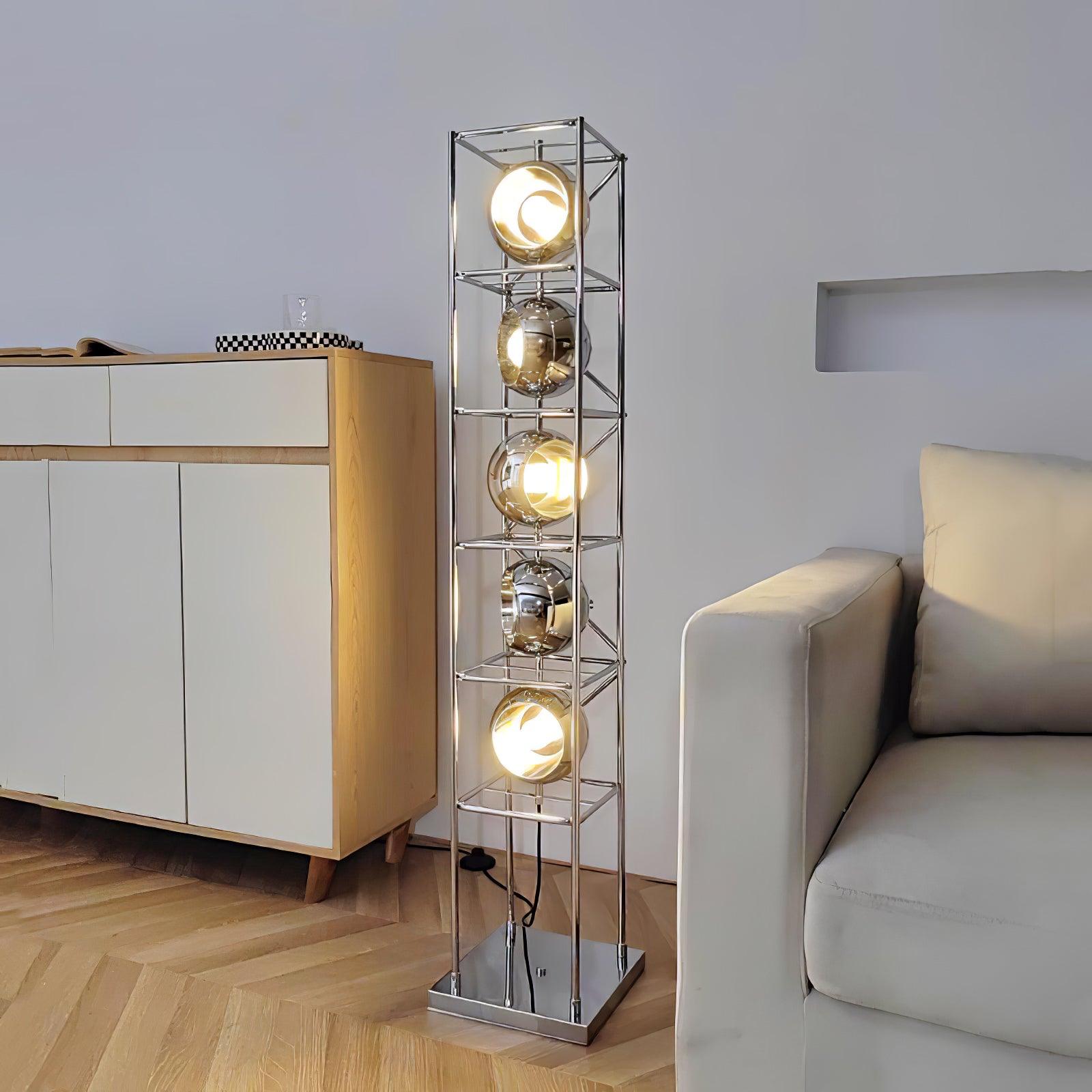 Modern Tower of Spheres Floor Lamp Chrome Geometric Lighting with Glass Globes