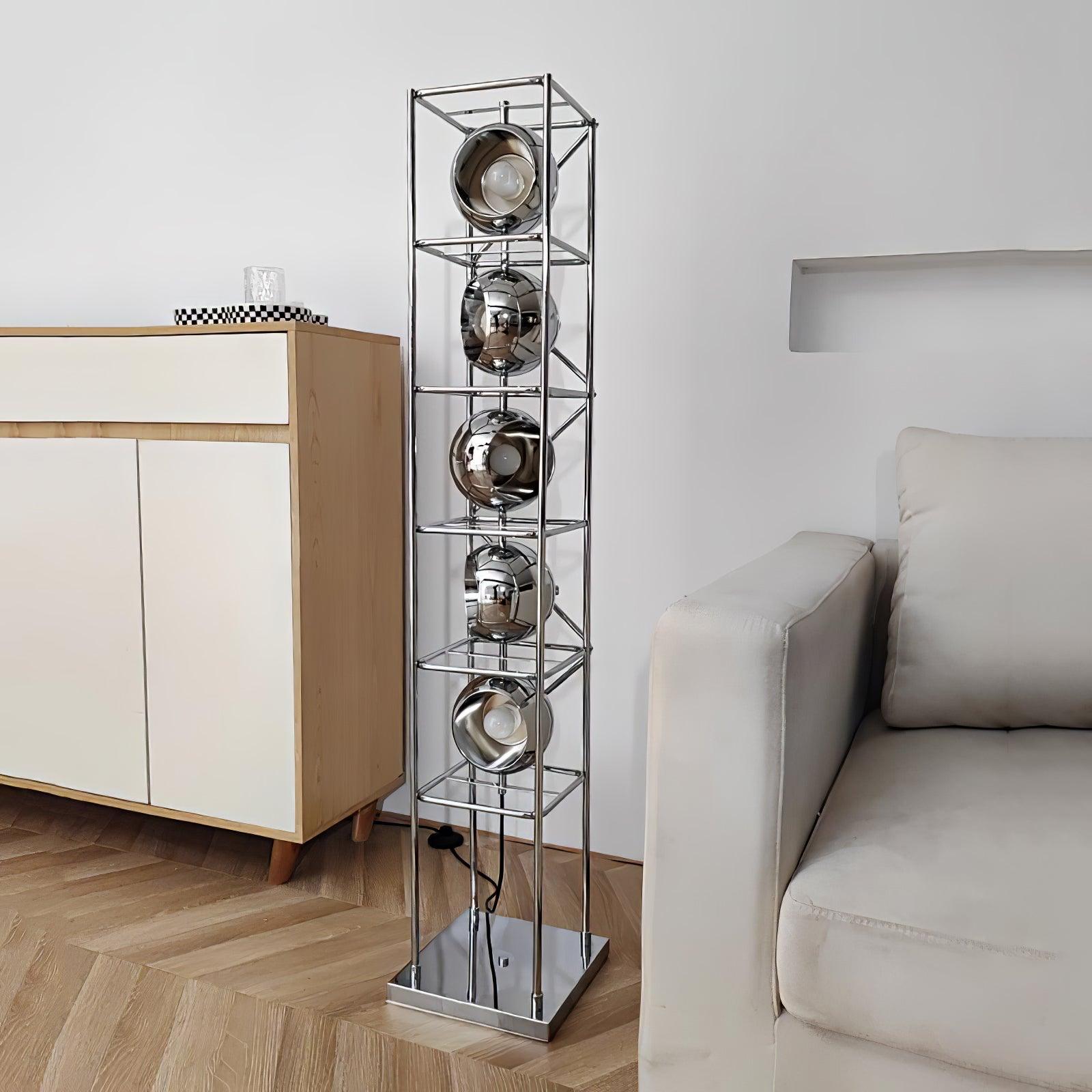 Modern Tower of Spheres Floor Lamp Chrome Geometric Lighting with Glass Globes