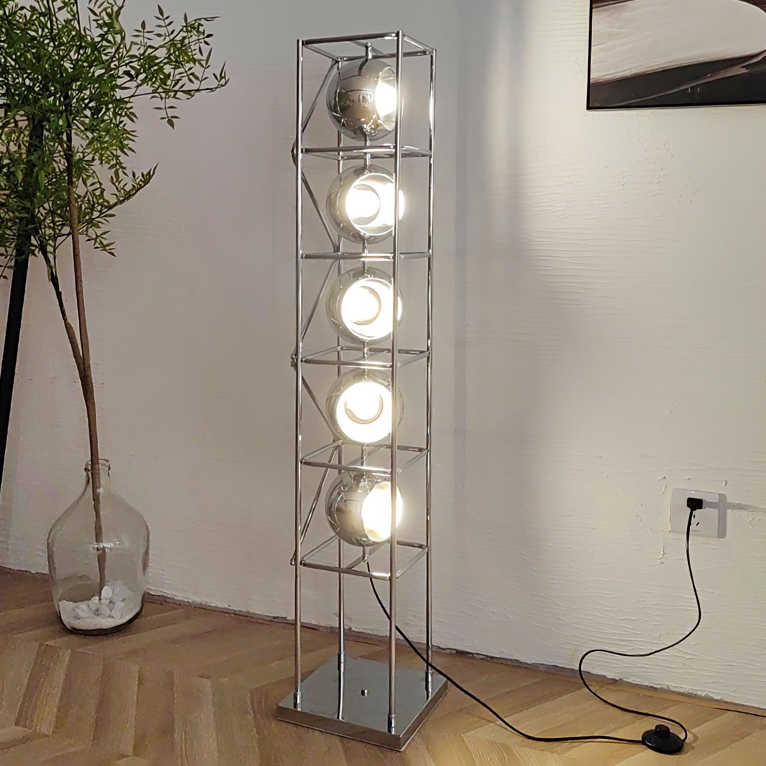 Modern Tower of Spheres Floor Lamp Chrome Geometric Lighting with Glass Globes