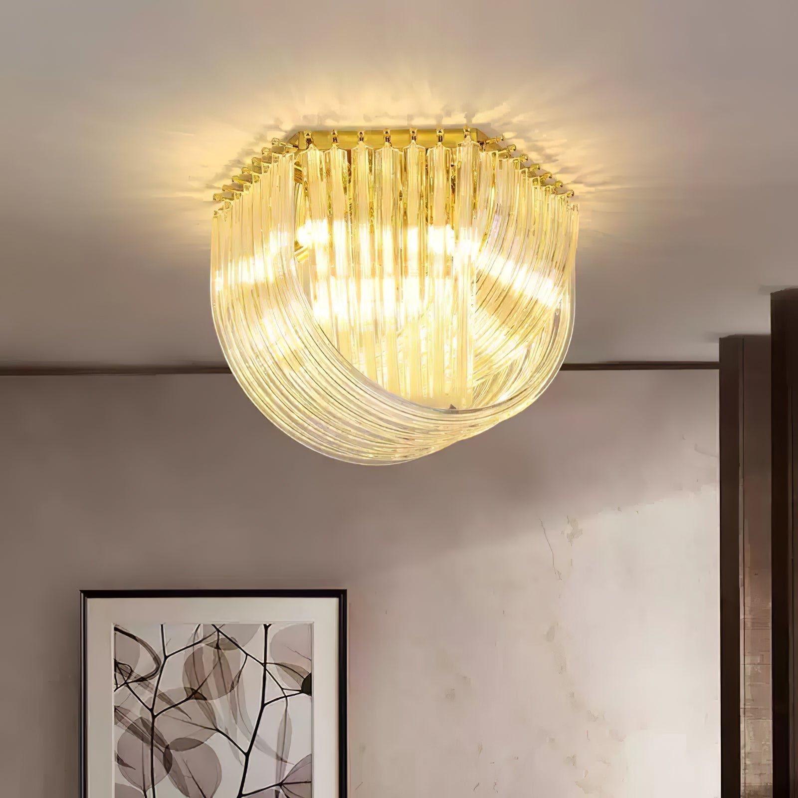 Trevi Murano Glass Drop Flush Mount Ceiling Light Luxury Art Deco Gold Chandelier