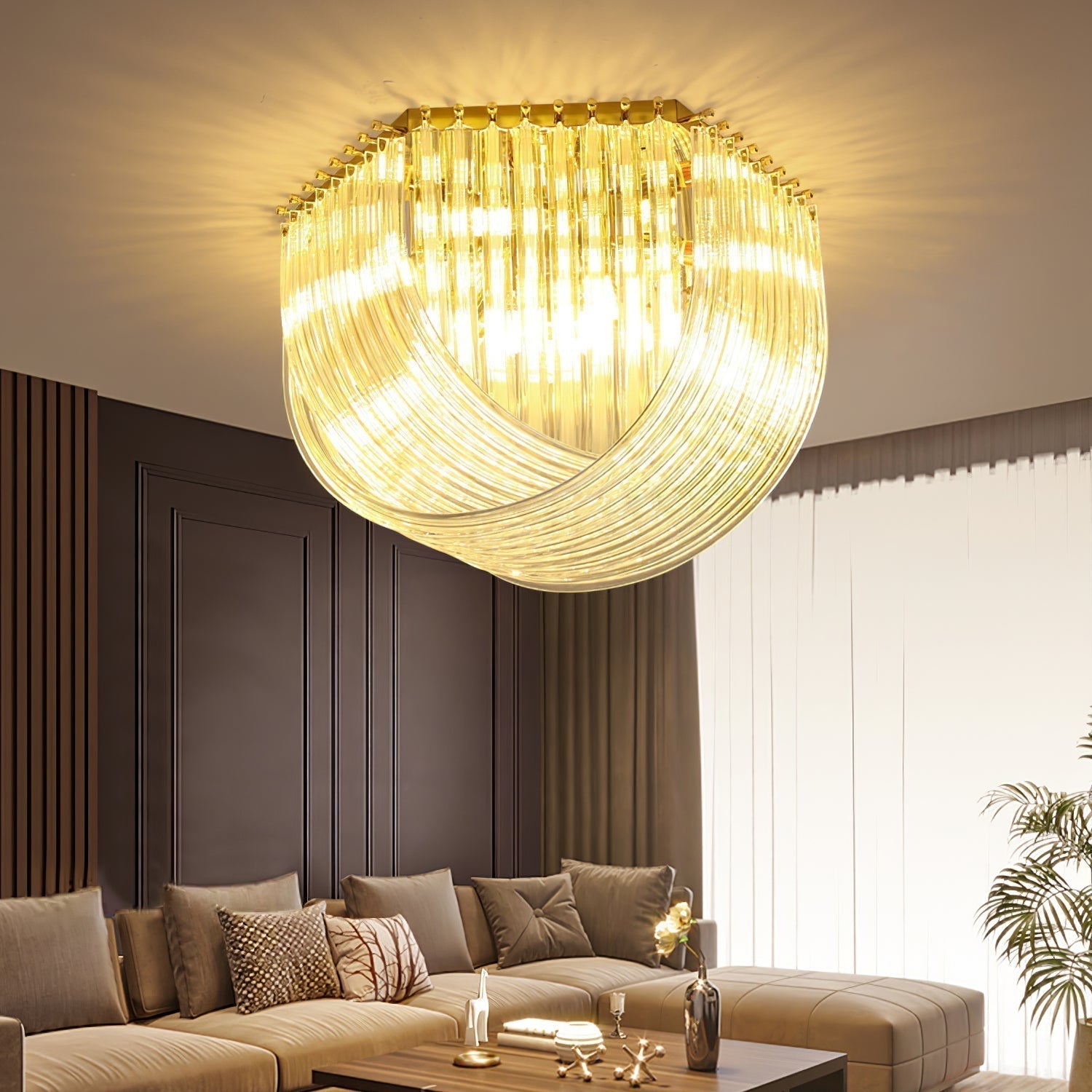 Trevi Murano Glass Drop Flush Mount Ceiling Light Luxury Art Deco Gold Chandelier