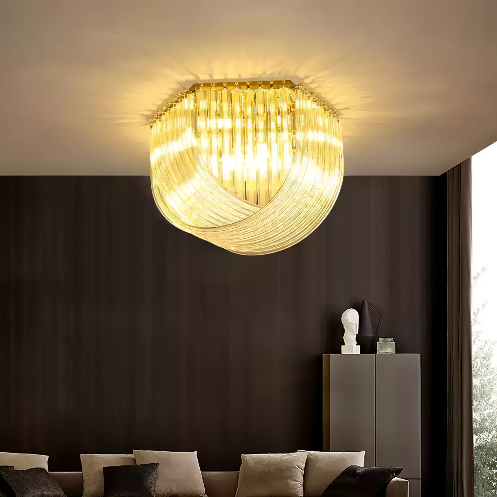 Trevi Murano Glass Drop Flush Mount Ceiling Light Luxury Art Deco Gold Chandelier