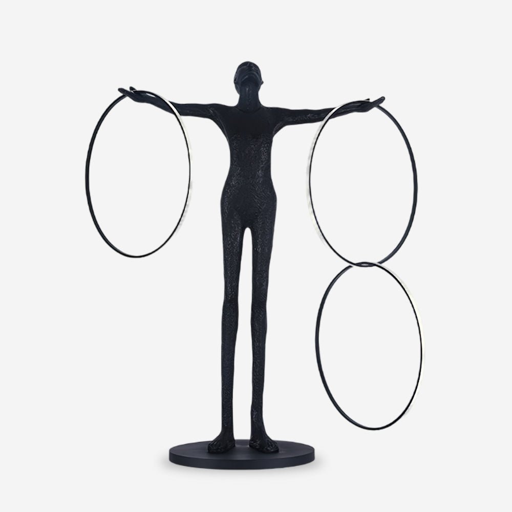 Modern Abstract Figurative Floor Lamp with Triple LED Rings Art Sculpture Standing Light
