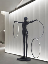 Modern Abstract Figurative Floor Lamp with Triple LED Rings Art Sculpture Standing Light