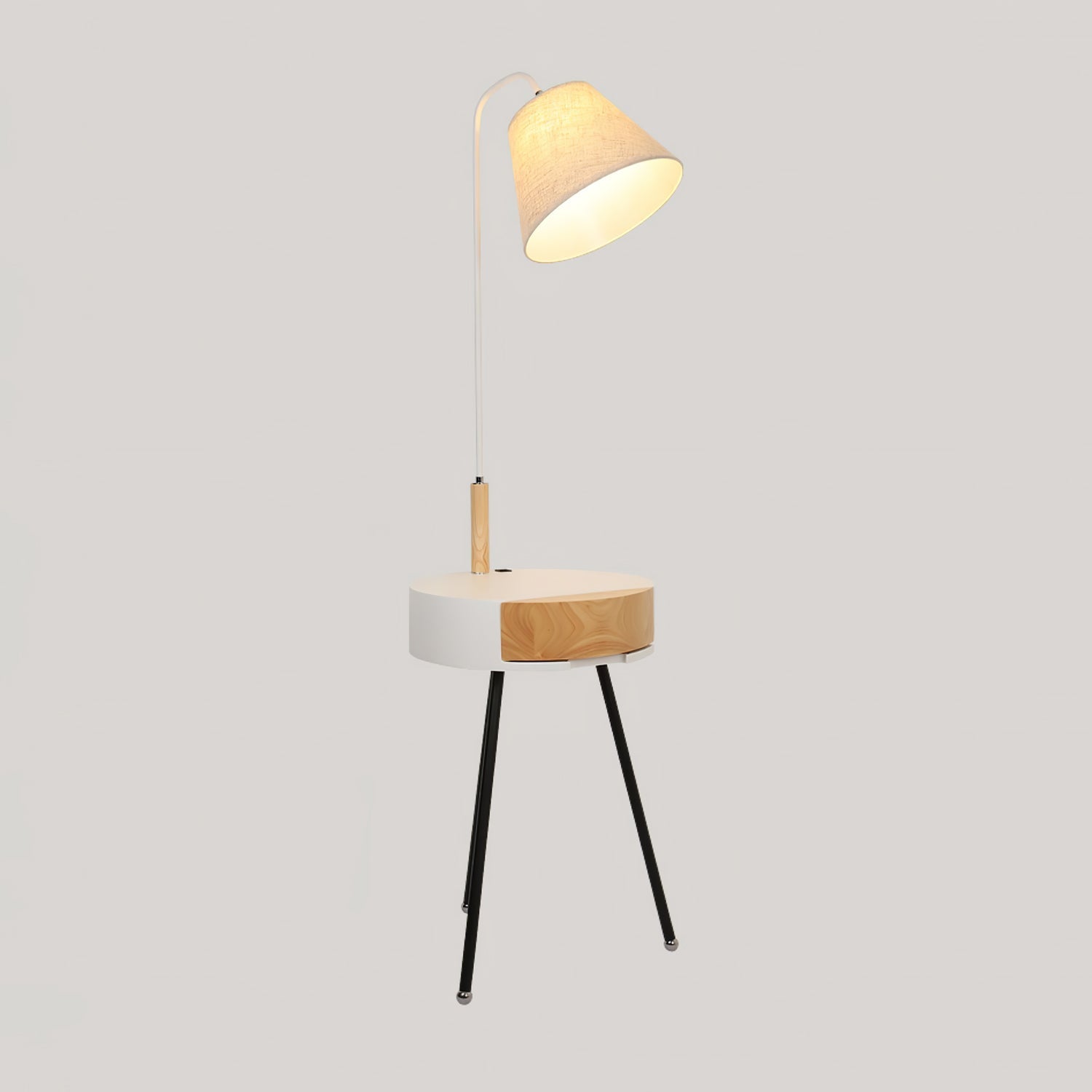 Nordic Wood Tripod Floor Lamp with White Linen Shade for Modern Living Rooms
