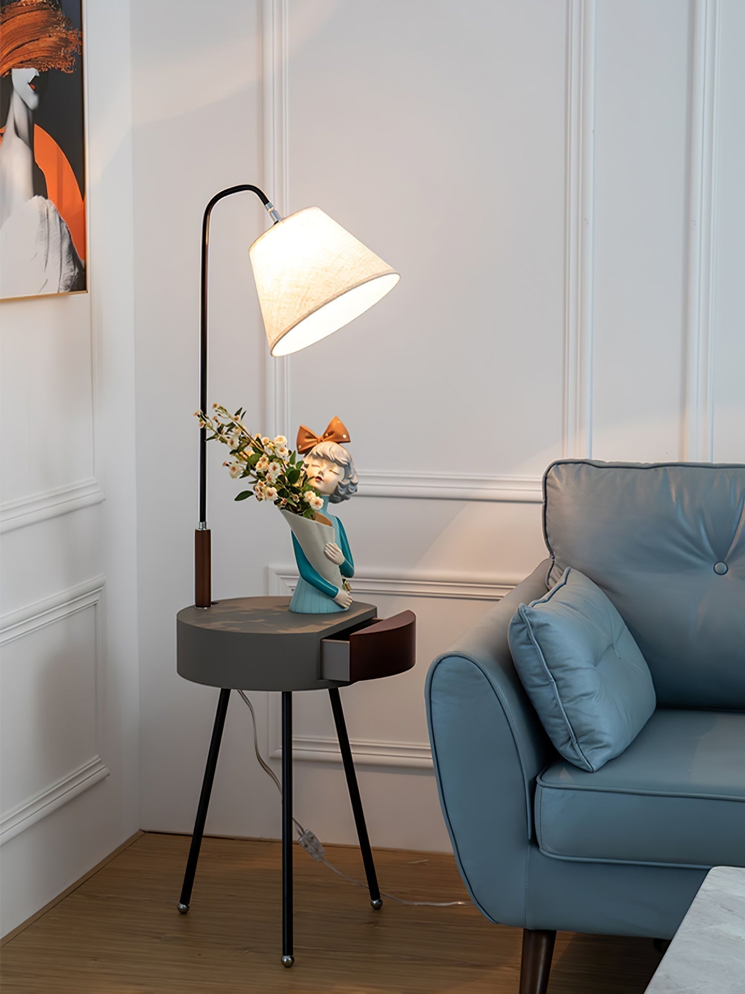 Nordic Wood Tripod Floor Lamp with White Linen Shade for Modern Living Rooms