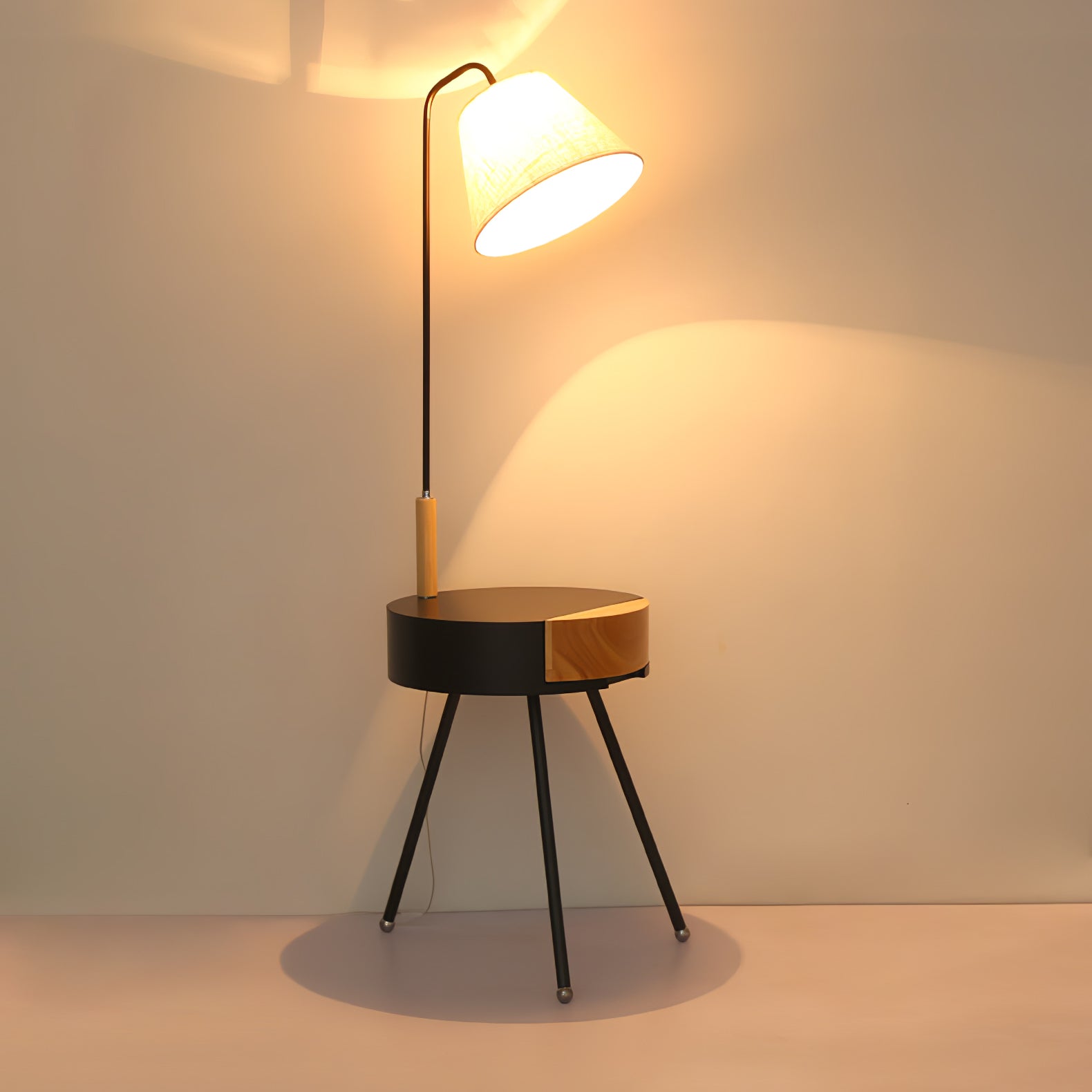 Nordic Wood Tripod Floor Lamp with White Linen Shade for Modern Living Rooms