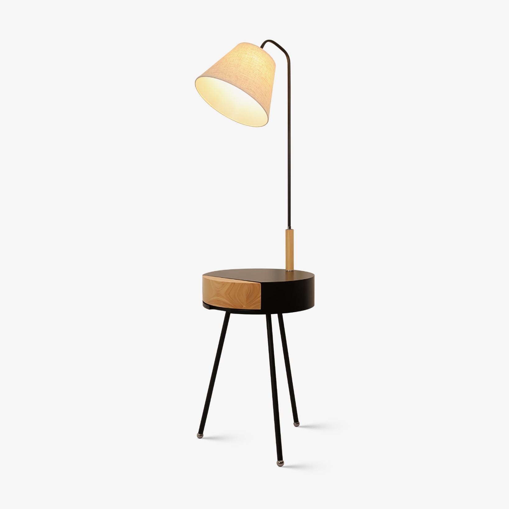 Nordic Wood Tripod Floor Lamp with White Linen Shade for Modern Living Rooms