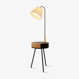 Nordic Wood Tripod Floor Lamp with White Linen Shade for Modern Living Rooms