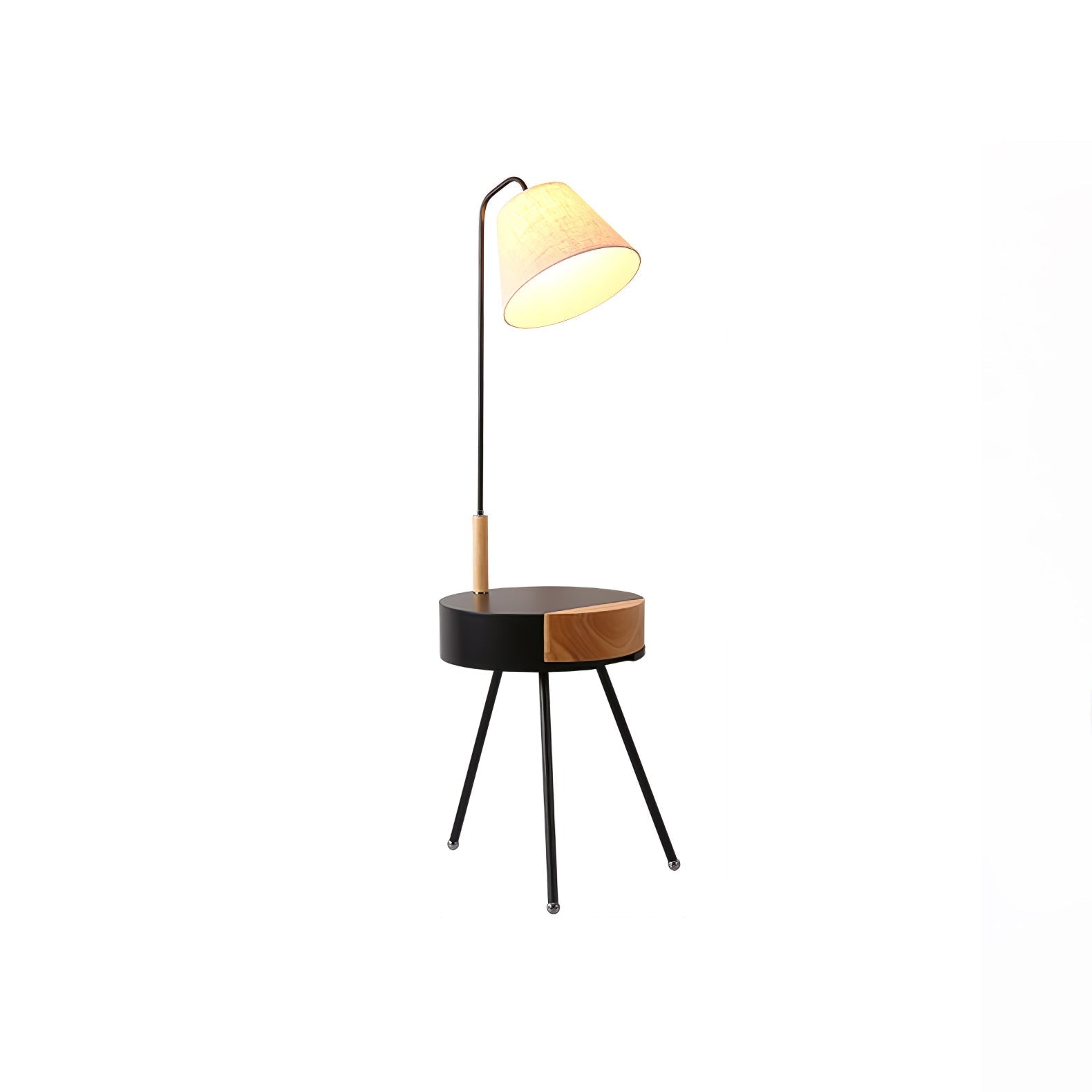 Nordic Wood Tripod Floor Lamp with White Linen Shade for Modern Living Rooms