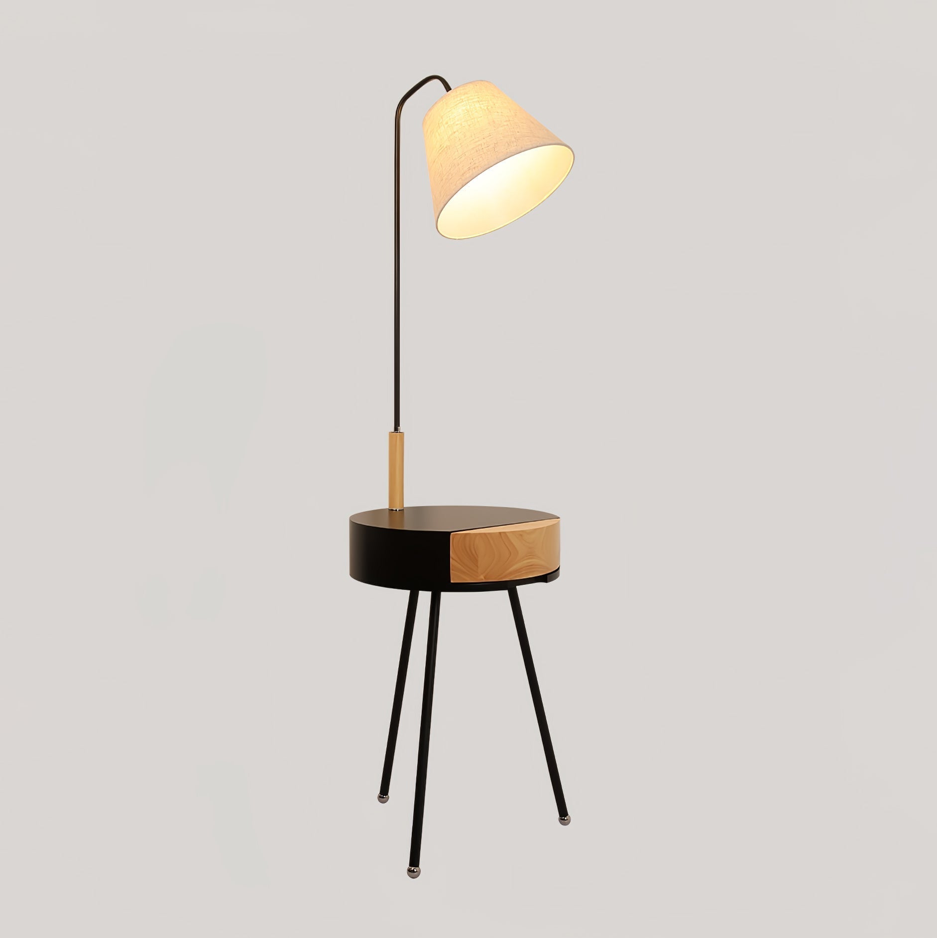 Nordic Wood Tripod Floor Lamp with White Linen Shade for Modern Living Rooms