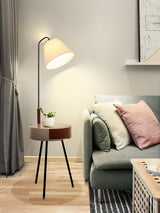 Nordic Wood Tripod Floor Lamp with White Linen Shade for Modern Living Rooms