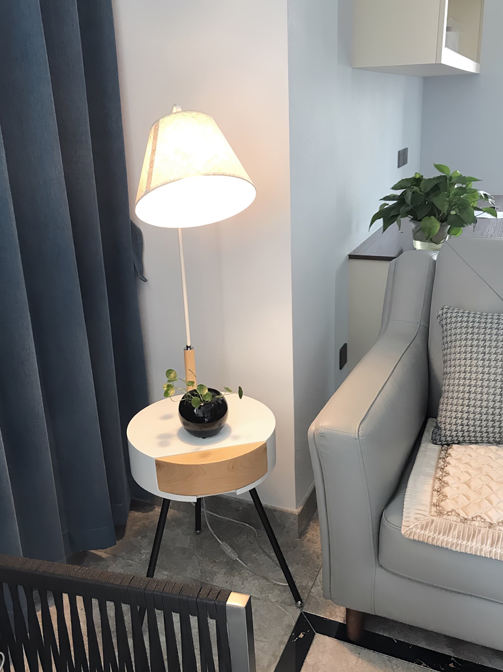 Nordic Wood Tripod Floor Lamp with White Linen Shade for Modern Living Rooms