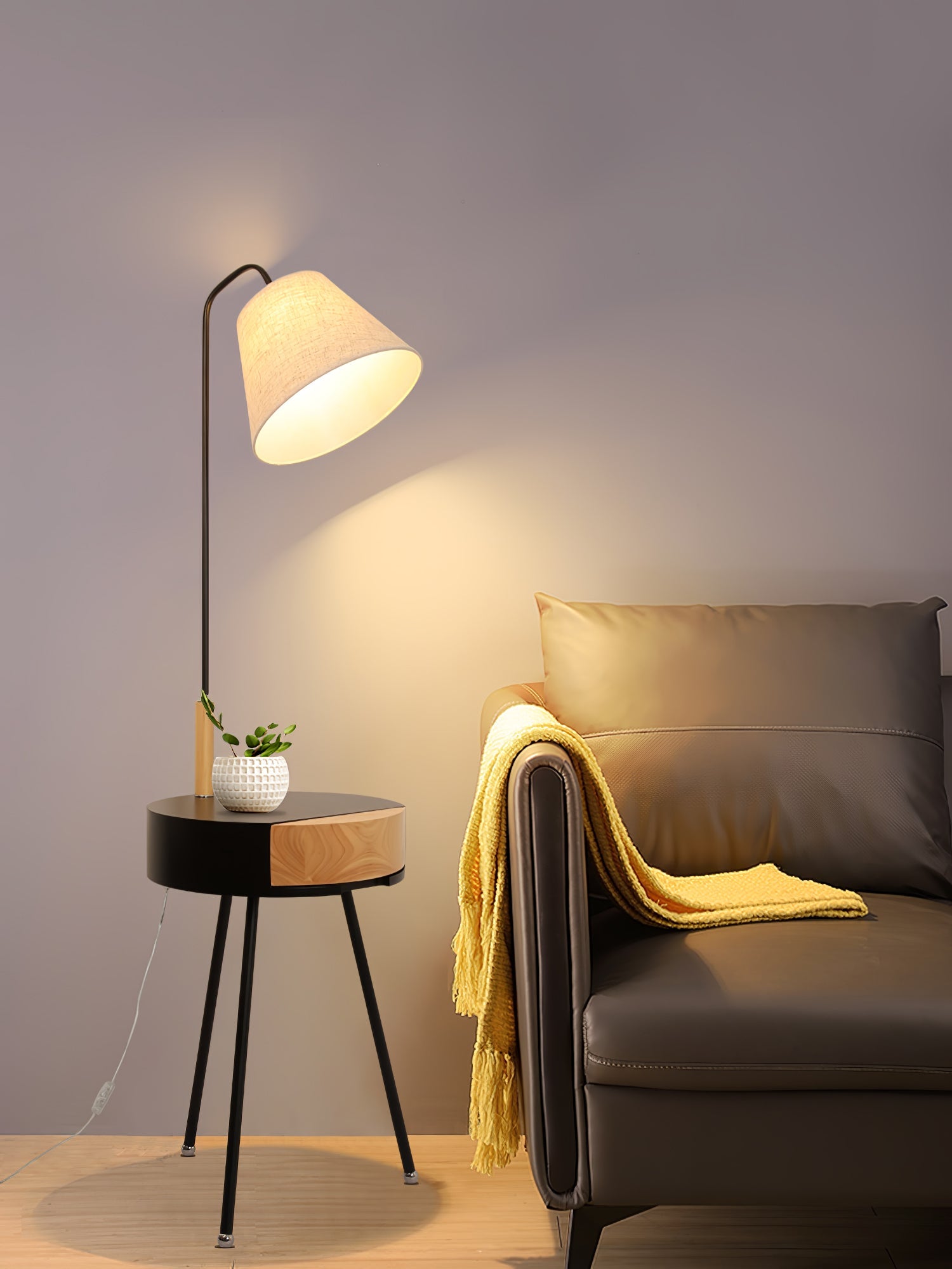 Nordic Wood Tripod Floor Lamp with White Linen Shade for Modern Living Rooms