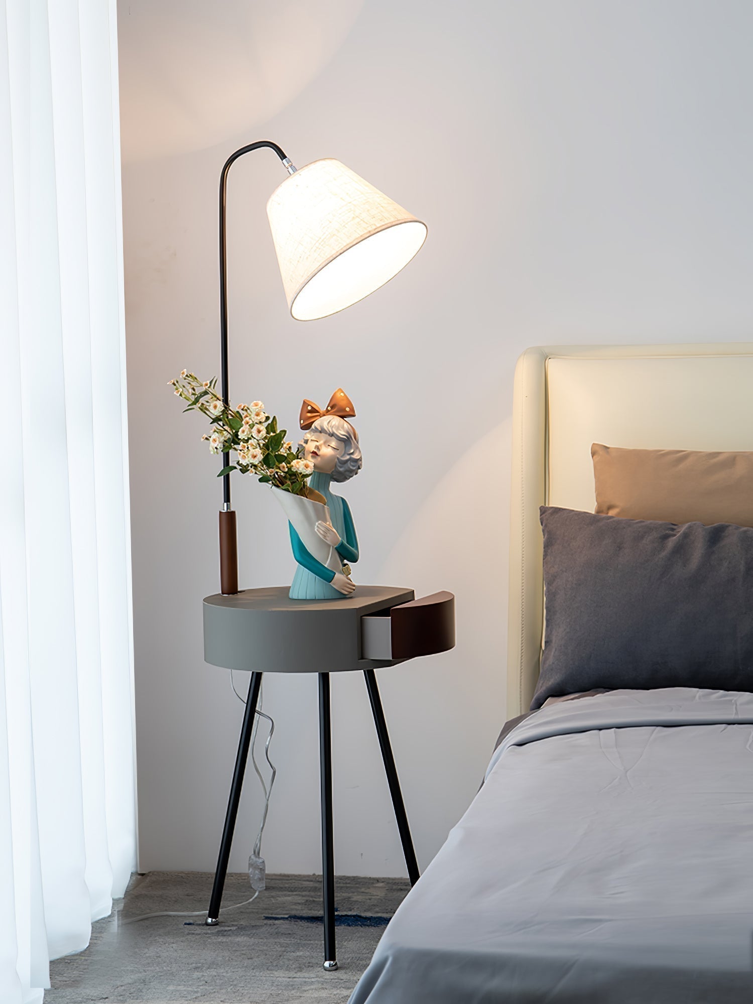 Nordic Wood Tripod Floor Lamp with White Linen Shade for Modern Living Rooms