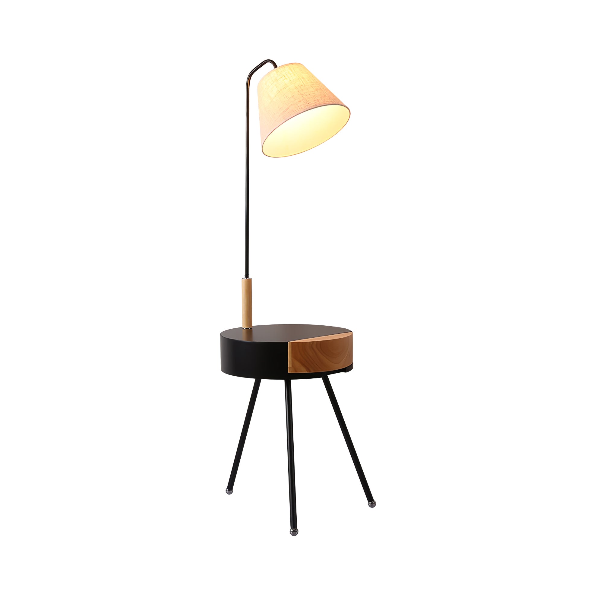 Nordic Wood Tripod Floor Lamp with White Linen Shade for Modern Living Rooms
