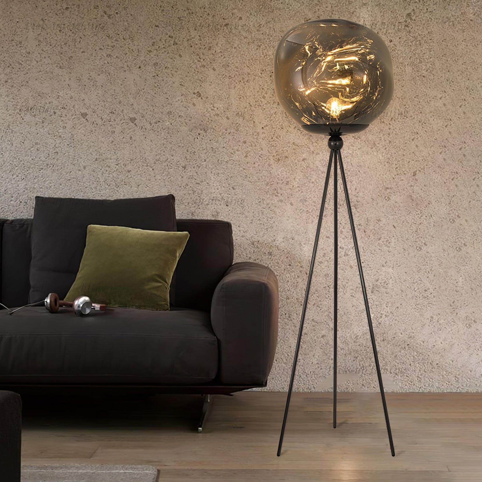 Modern Tripod Rock Lava Floor Lamp with Molten Acrylic Shade Standing Light