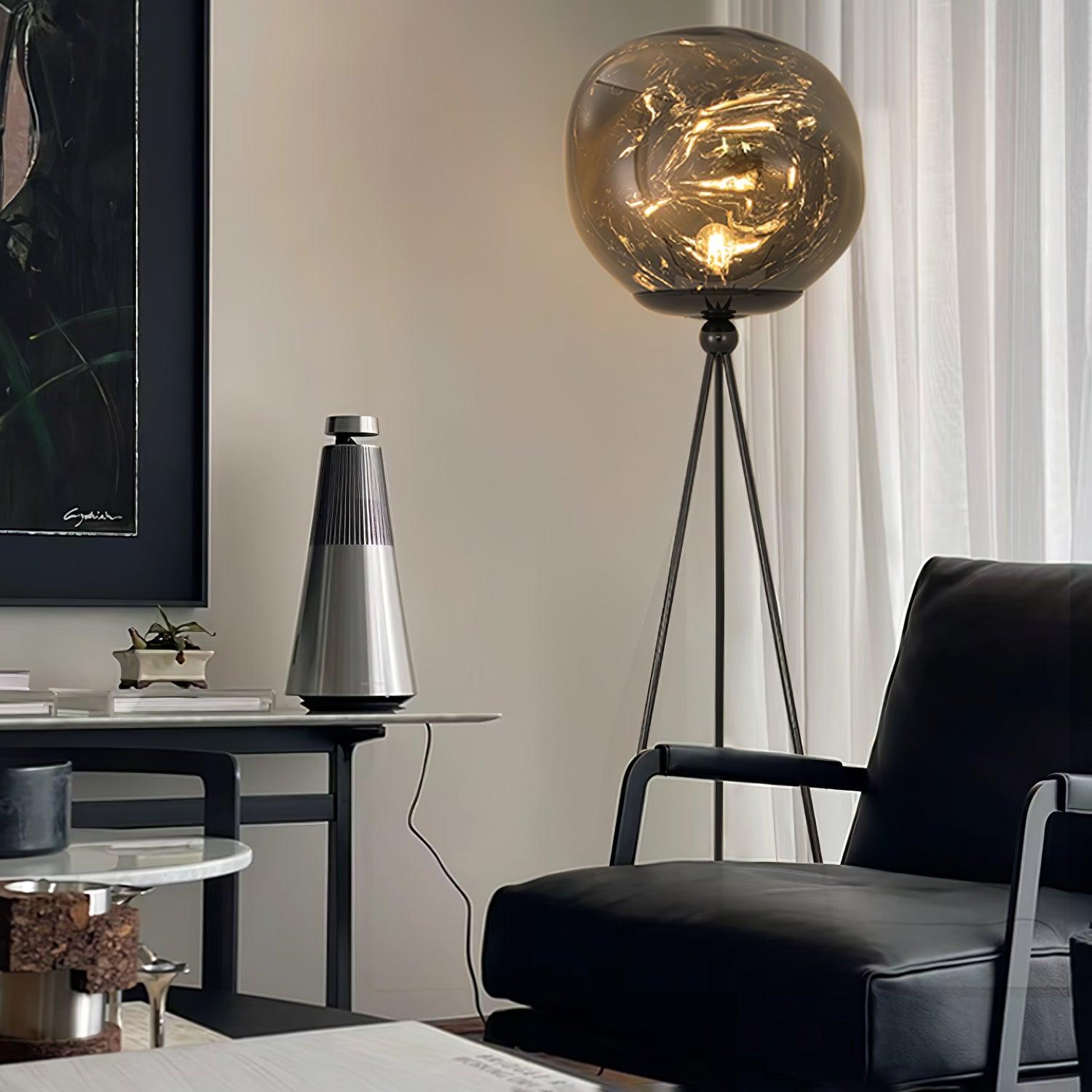 Modern Tripod Rock Lava Floor Lamp with Molten Acrylic Shade Standing Light