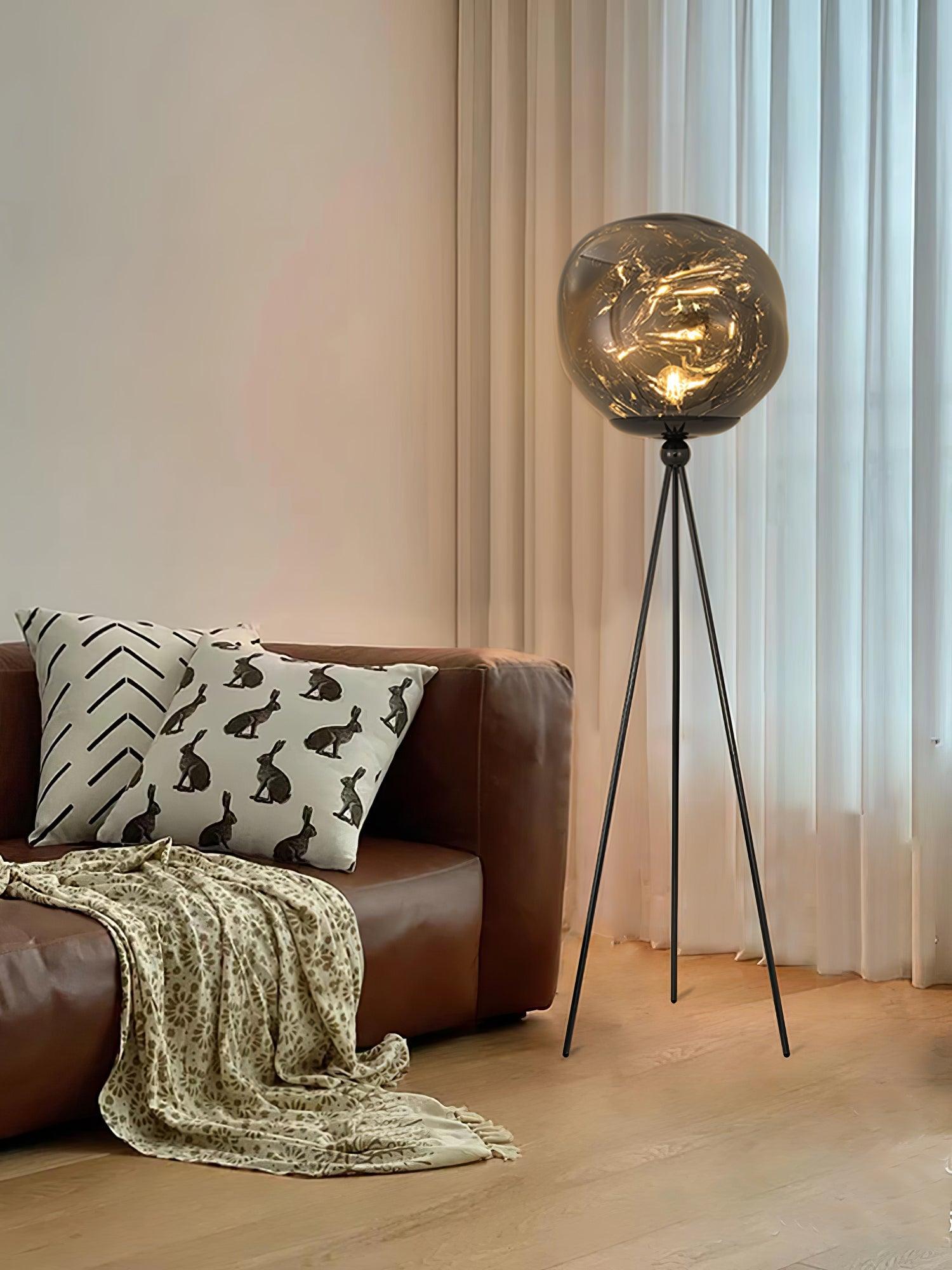 Modern Tripod Rock Lava Floor Lamp with Molten Acrylic Shade Standing Light