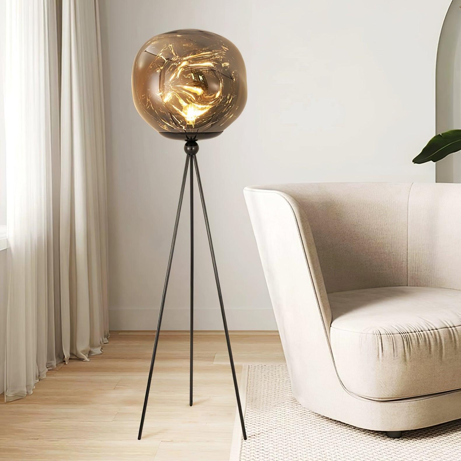 Modern Tripod Rock Lava Floor Lamp with Molten Acrylic Shade Standing Light