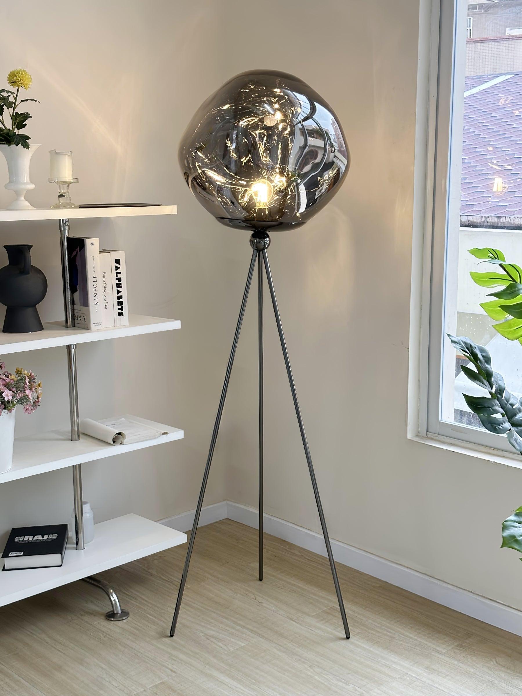 Modern Tripod Rock Lava Floor Lamp with Molten Acrylic Shade Standing Light