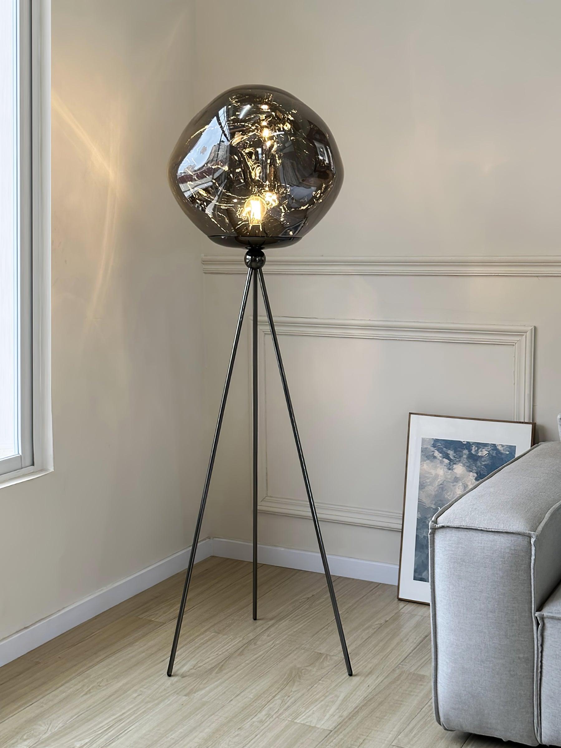 Modern Tripod Rock Lava Floor Lamp with Molten Acrylic Shade Standing Light