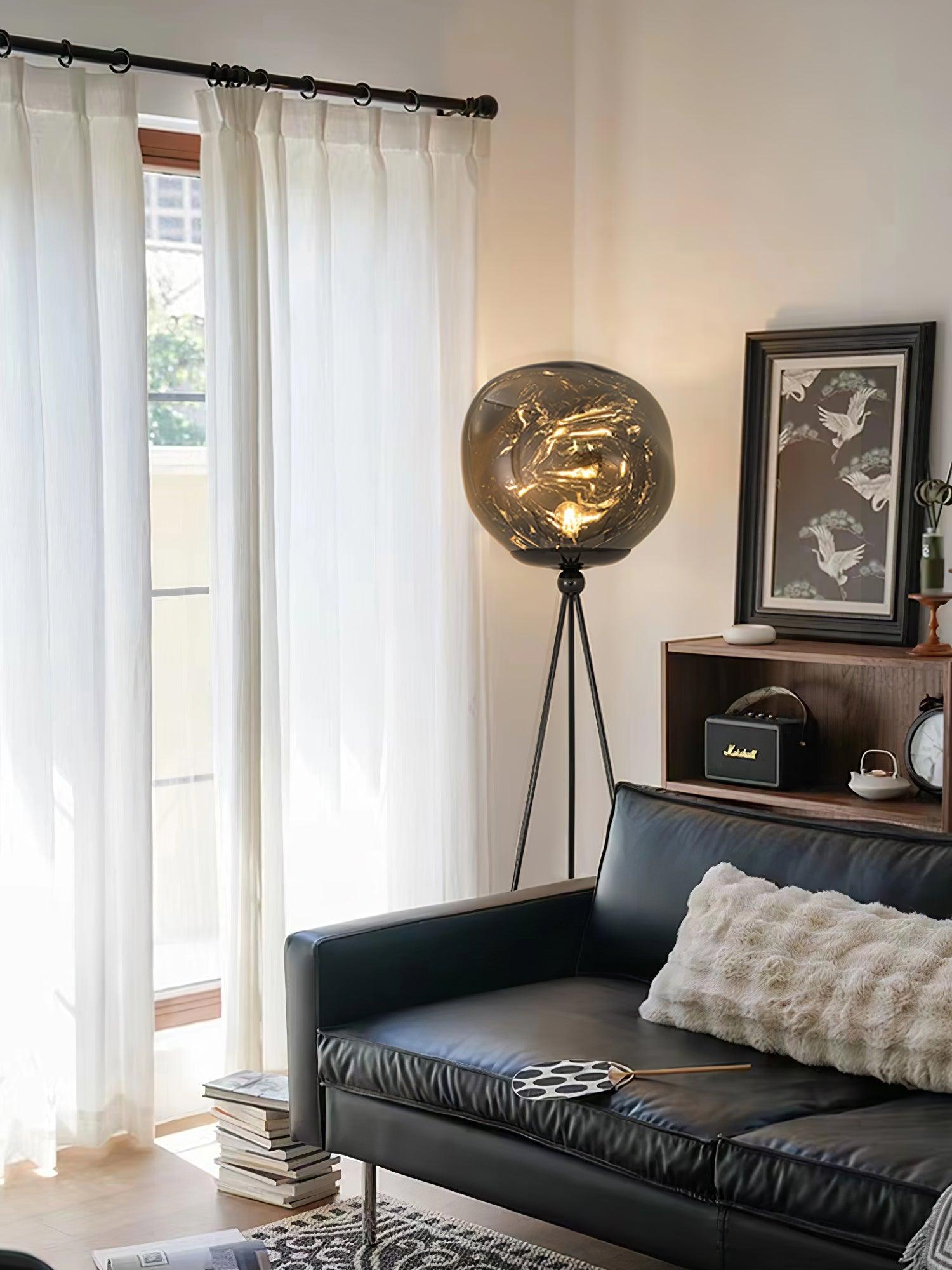 Modern Tripod Rock Lava Floor Lamp with Molten Acrylic Shade Standing Light