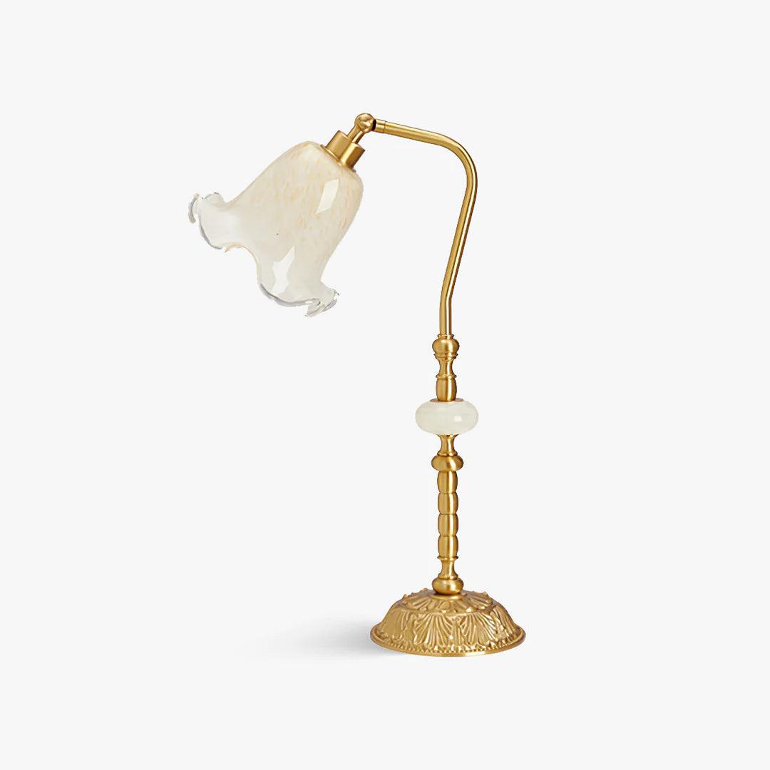 Elegant Tulip Brass Table Lamp with White Glass Shade for Bedside and Office