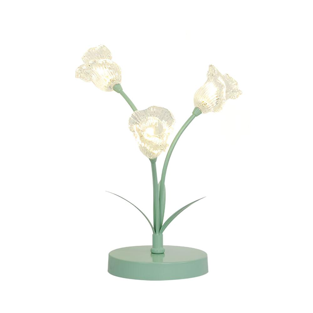 Elegant Glass Tulip Flower Table Lamp Decorative Floral Bedside Night Light for Home Living Room Decor