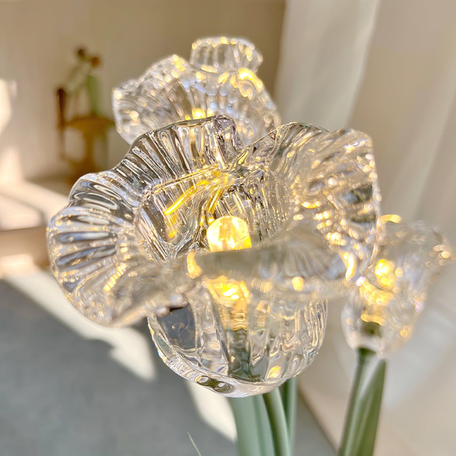 Elegant Glass Tulip Flower Table Lamp Decorative Floral Bedside Night Light for Home Living Room Decor