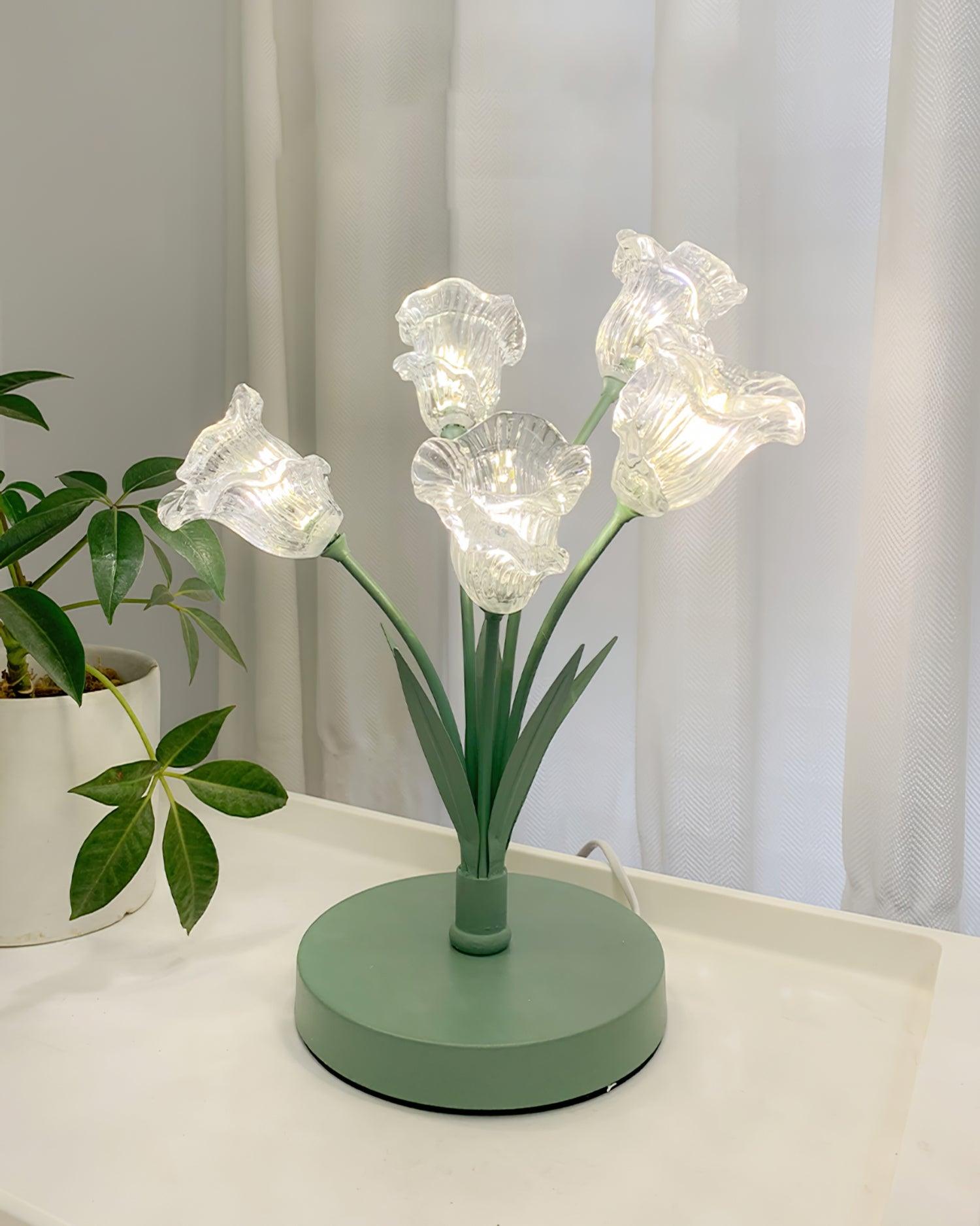 Elegant Glass Tulip Flower Table Lamp Decorative Floral Bedside Night Light for Home Living Room Decor