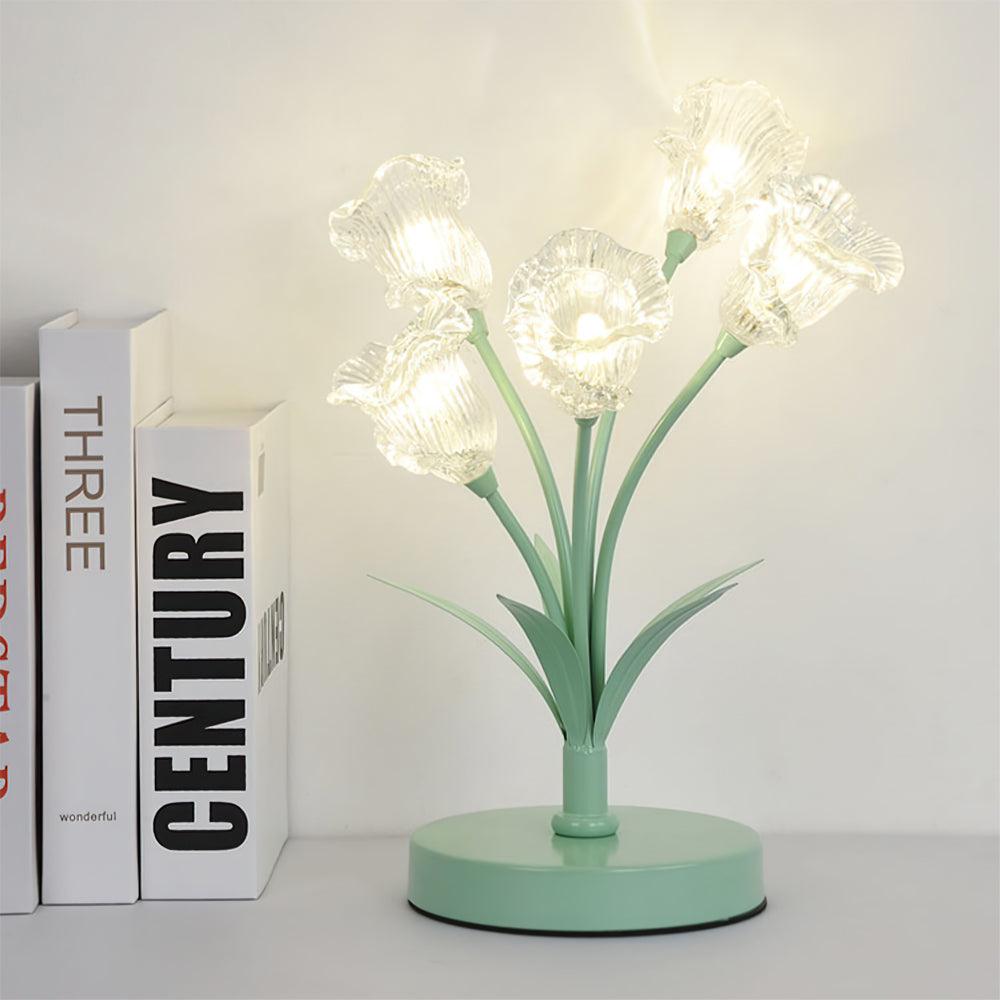 Elegant Glass Tulip Flower Table Lamp Decorative Floral Bedside Night Light for Home Living Room Decor