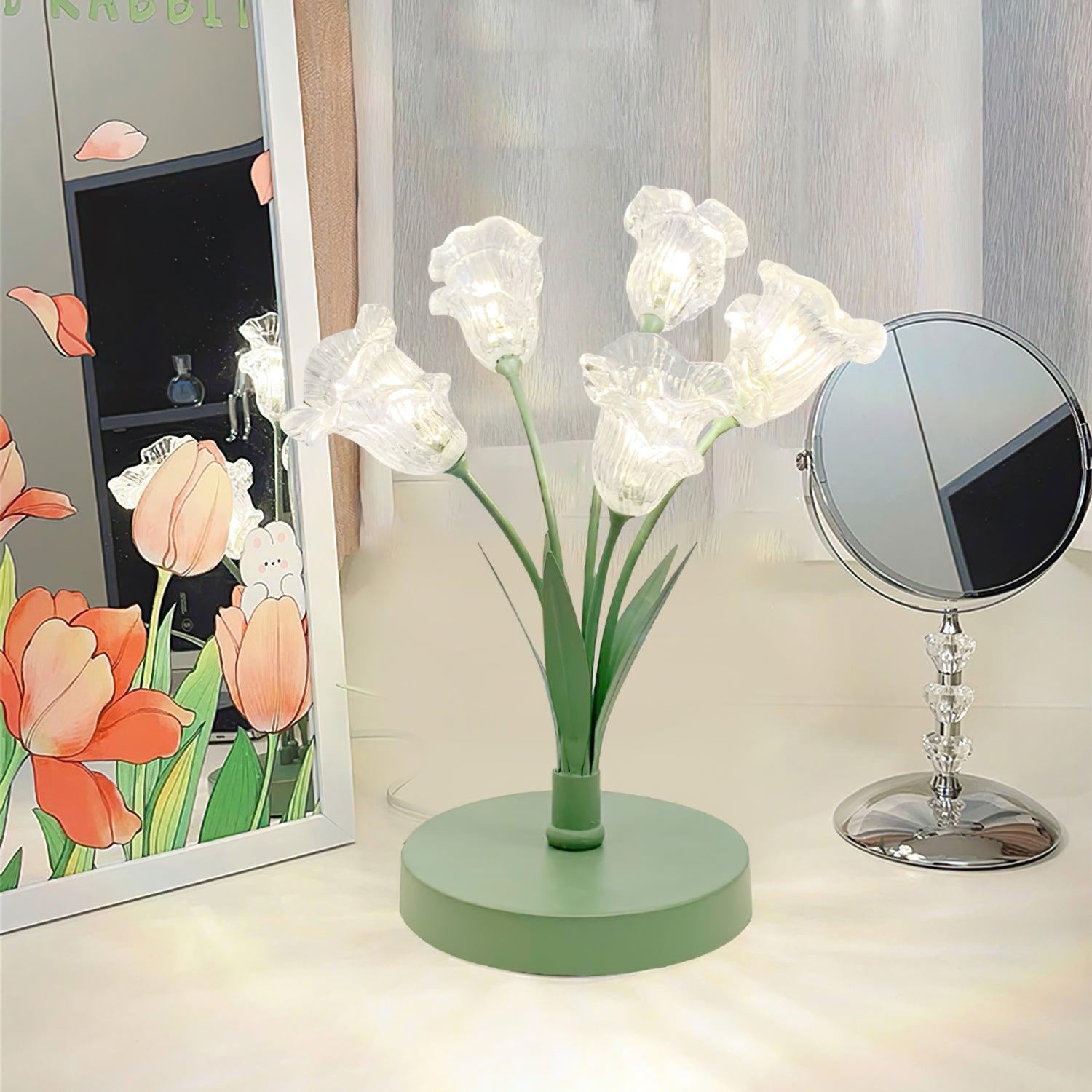 Elegant Glass Tulip Flower Table Lamp Decorative Floral Bedside Night Light for Home Living Room Decor