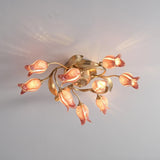 Elegant Purple Tulip Glass Flush Mount Ceiling Light with Gold Metal Finish and Floral Design