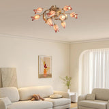 Elegant Purple Tulip Glass Flush Mount Ceiling Light with Gold Metal Finish and Floral Design