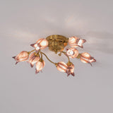 Elegant Purple Tulip Glass Flush Mount Ceiling Light with Gold Metal Finish and Floral Design