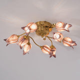 Elegant Purple Tulip Glass Flush Mount Ceiling Light with Gold Metal Finish and Floral Design