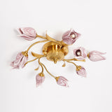 Elegant Purple Tulip Glass Flush Mount Ceiling Light with Gold Metal Finish and Floral Design