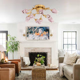 Elegant Purple Tulip Glass Flush Mount Ceiling Light with Gold Metal Finish and Floral Design