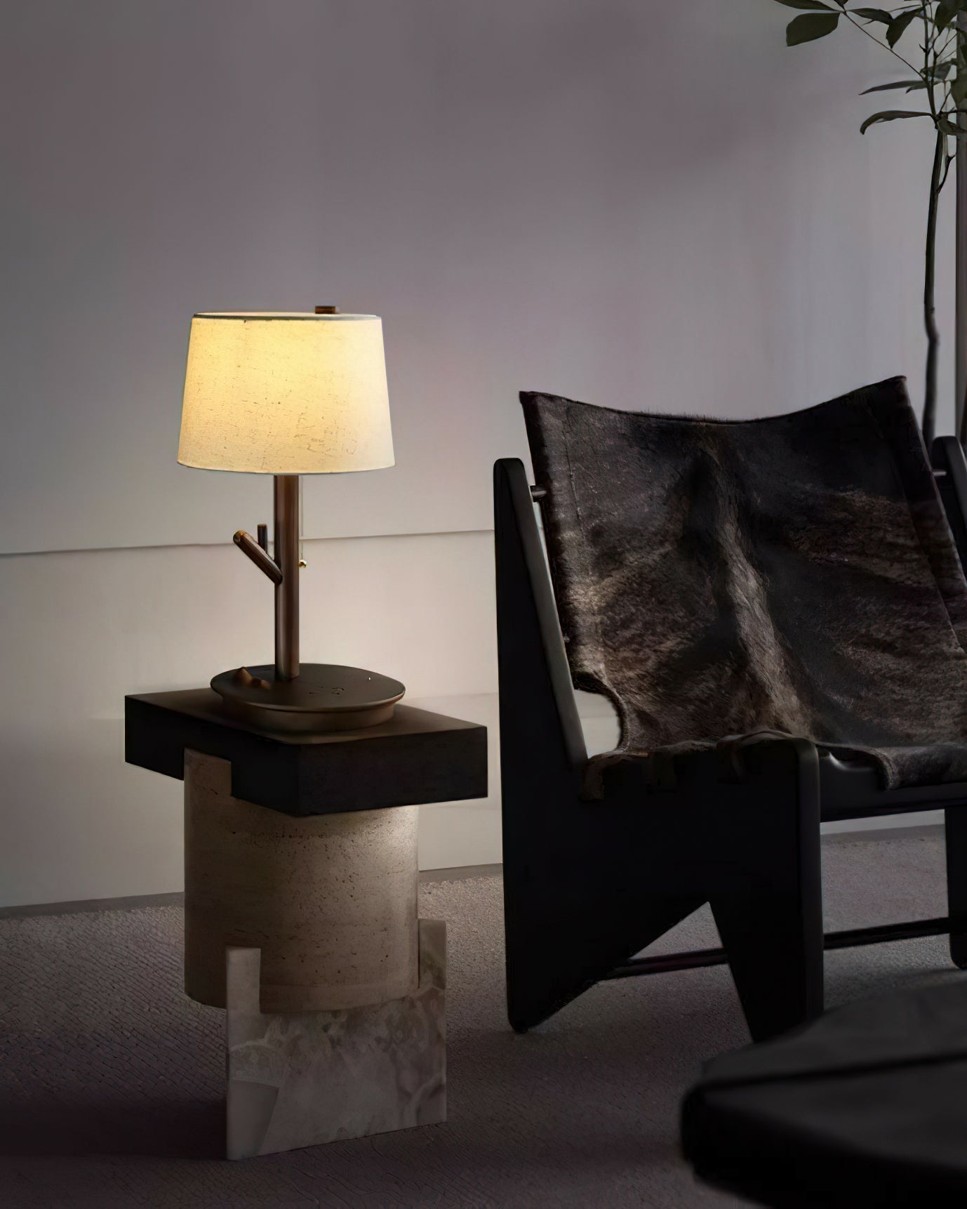 Modern Rustic Branch Table Lamp with Fabric Shade and Wooden Base for Bedside Lighting