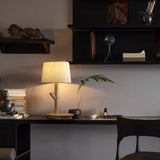 Modern Rustic Branch Table Lamp with Fabric Shade and Wooden Base for Bedside Lighting