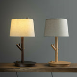 Modern Rustic Branch Table Lamp with Fabric Shade and Wooden Base for Bedside Lighting