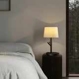 Modern Rustic Branch Table Lamp with Fabric Shade and Wooden Base for Bedside Lighting
