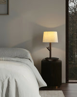 Modern Rustic Branch Table Lamp with Fabric Shade and Wooden Base for Bedside Lighting