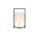 Modern Black Outdoor Portable Lantern Table Lamp with Blown Glass Shade