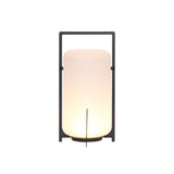 Modern Black Outdoor Portable Lantern Table Lamp with Blown Glass Shade