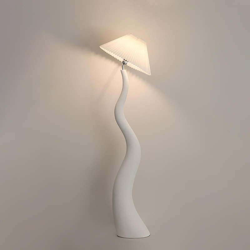 Modern Organic Twisted Pleated Floor Lamp Handcrafted Resin Standing Light