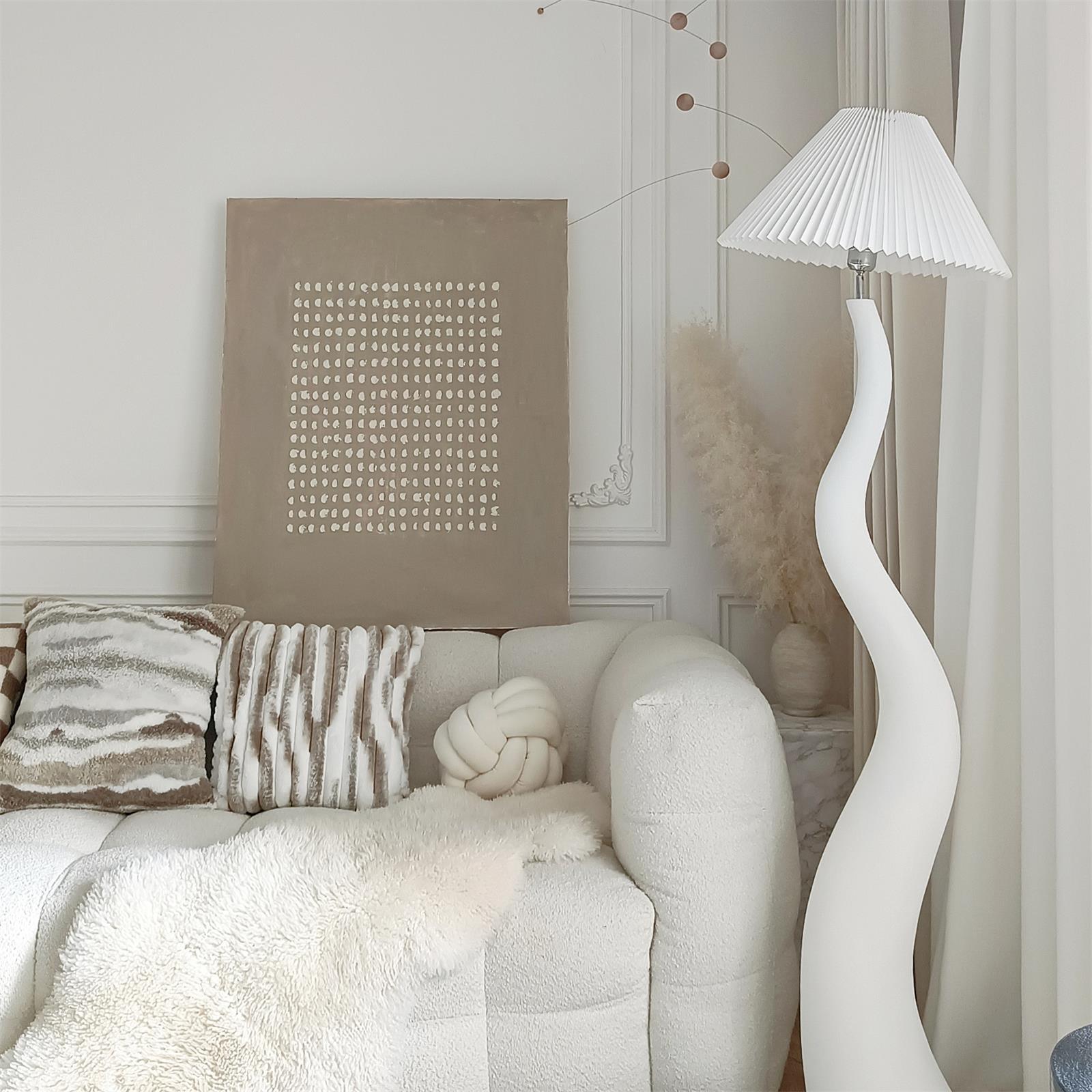 Modern Organic Twisted Pleated Floor Lamp Handcrafted Resin Standing Light