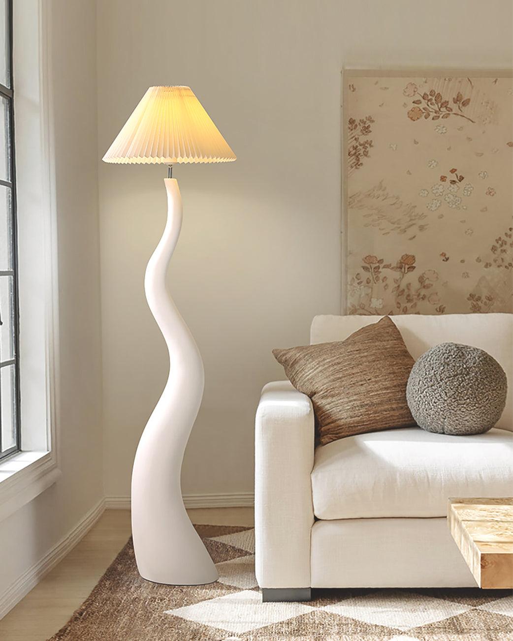 Modern Organic Twisted Pleated Floor Lamp Handcrafted Resin Standing Light